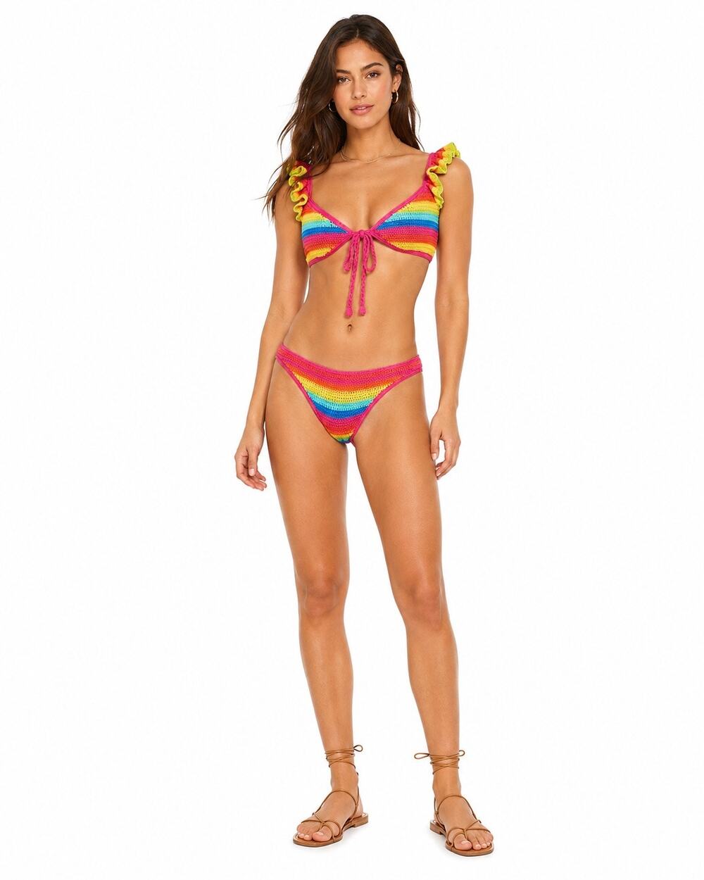 FARM RIO Rainbow Crotchet Ruffle Bikini Top